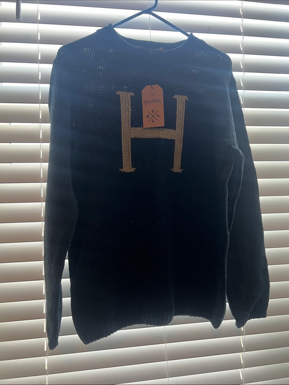 Harry Potter Chicago Store Navy Blue Crewneck Sweater with Contrast Beige 'H'